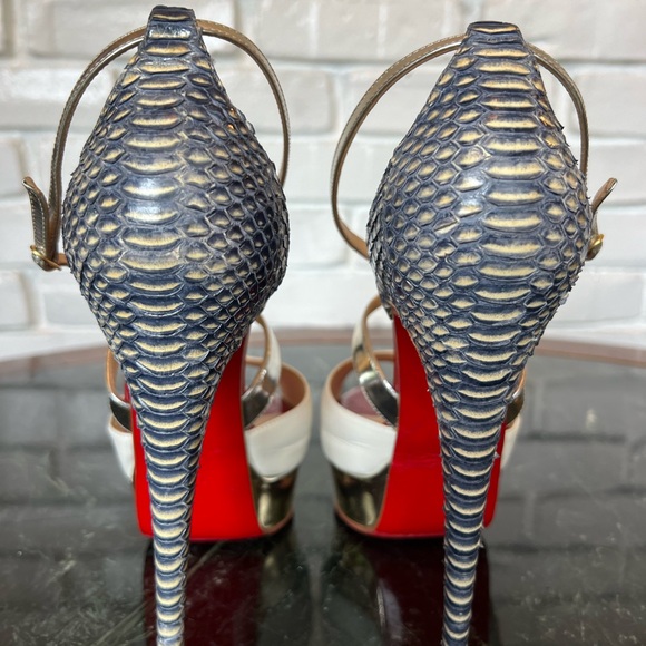 Christian Louboutin White and Metallic Platform Sandals - Picture 8 of 11